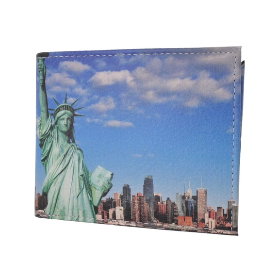 Men's Genuine Leather Bifold Multi Card ID Center Flap Wallet with Graphics Liberty