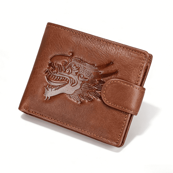 Men's Genuine Leather Bifold Wallet, Premium Cowhide Embossed Pattern Wallet with Multi Card Slots & Zipper Coin Pocket, Slim Lightweight Wallet for Men