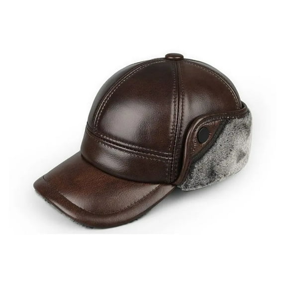 Men's Genuine Leather Bomber Hat Thicken Leather Cowhide Baseball Caps With Warm Dad's Hats Ear Protection Outdoor ,Classic Vintage