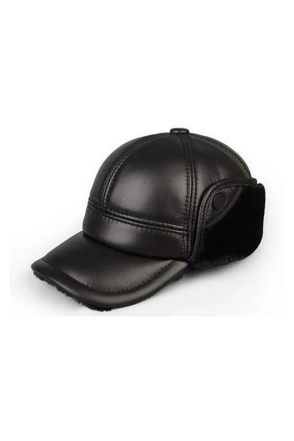 Men's Genuine Leather Bomber Hat Thicken Leather Cowhide Baseball Caps With Warm Dad's Hats Ear Protection Outdoor ,Durable Quality