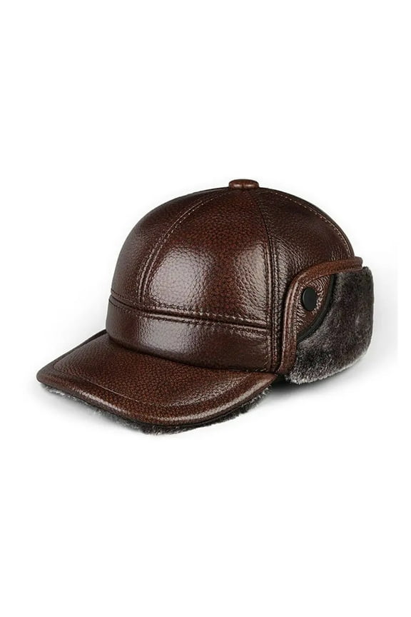 Men's Genuine Leather Bomber Hat Thicken Leather Cowhide Baseball Caps With Warm Dad's Hats Ear Protection Outdoor ,Unique Design