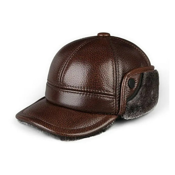 Men's Genuine Leather Bomber Hat Thicken Leather Cowhide Baseball Caps With Warm Dad's Hats Ear Protection Outdoor