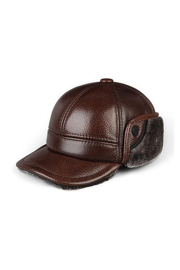 Men's Genuine Leather Bomber Hat Thicken Leather Cowhide Baseball Caps With Warm Dad's Hats Ear Protection Outdoor