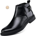 thumbnail image 1 of Men's Genuine Leather Buckle Dress Chelsea Boots with Side Zipper Fashion Pointed Toe Waterproof Non-Slip Casual Business Formal Booties, 1 of 6