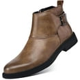 thumbnail image 1 of Men's Genuine Leather Buckle Dress Chelsea Boots with Side Zipper Fashion Pointed Toe Waterproof Non-Slip Casual Business Formal Booties, 1 of 6