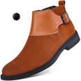thumbnail image 1 of Men's Genuine Leather Buckle Dress Chelsea Boots with Side Zipper Fashion Pointed Toe Waterproof Non-Slip Casual Business Formal Booties, 1 of 6