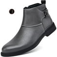 thumbnail image 1 of Men's Genuine Leather Buckle Dress Chelsea Boots with Side Zipper Fashion Pointed Toe Waterproof Non-Slip Casual Business Formal Booties, 1 of 6