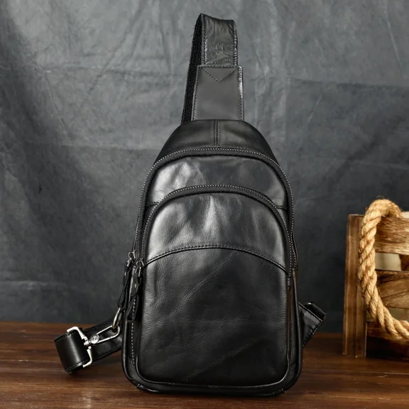 Men’s Genuine Leather Chest Bag Large Capacity Crossbody Shoulder Sling with Multiple Pockets – Fits 7.9 Inch iPad