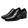 thumbnail image 1 of Men's Genuine Leather Chunky Heel Monk Strap Dress Loafers Fashion Classic Pointed Toe Low Top High Heel Slip On Chelsea Casual Business Formal Shoes, 1 of 8