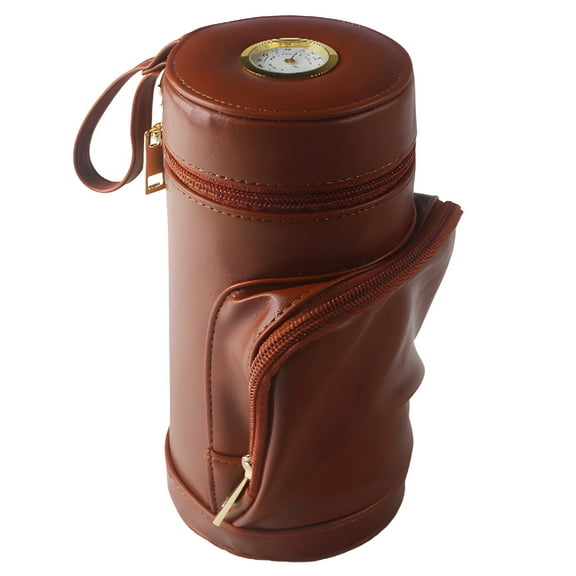 Men's Genuine Leather Cigar Travel Humidor Case, Portable Cylindrical Cedar Wood Humidor, Large Capacity, Vintage Design, Accessories Storage, Ideal Gift for Cigar Enthusiasts