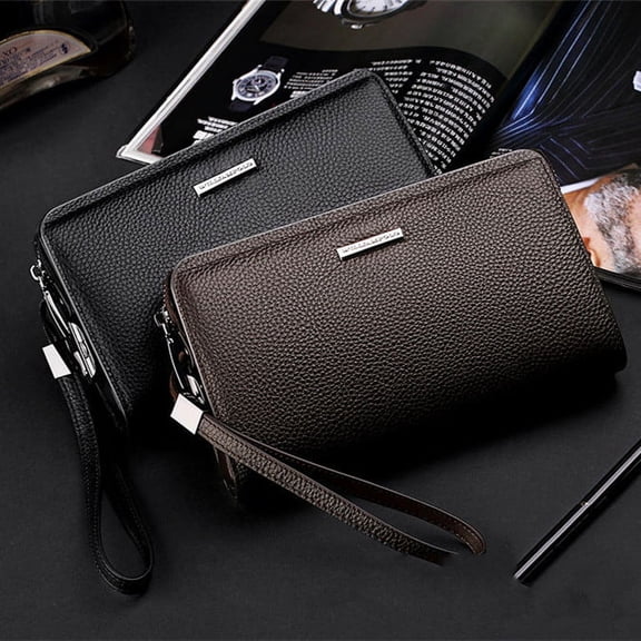 Men's Genuine Leather Combination Lock Clutch,Black