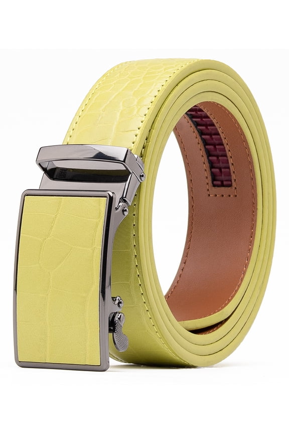 Men's Genuine Leather Crocodile Design Dress Belt with Automatic Buckle