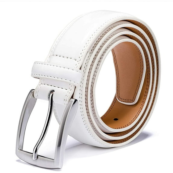 Men's Genuine Leather Dress Belt with Classic Fashion Design for Work Business and Casual (esWhite, 42)