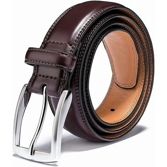 Men's Genuine Leather Dress Belt with Classic Fashion Design for Work Business and Casual (esWine, 60)