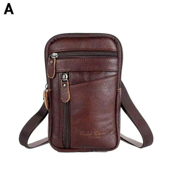 Men's Genuine Leather Fashion Phone Pouch Belt Bag Waist Shoulder Crossbody A7W8