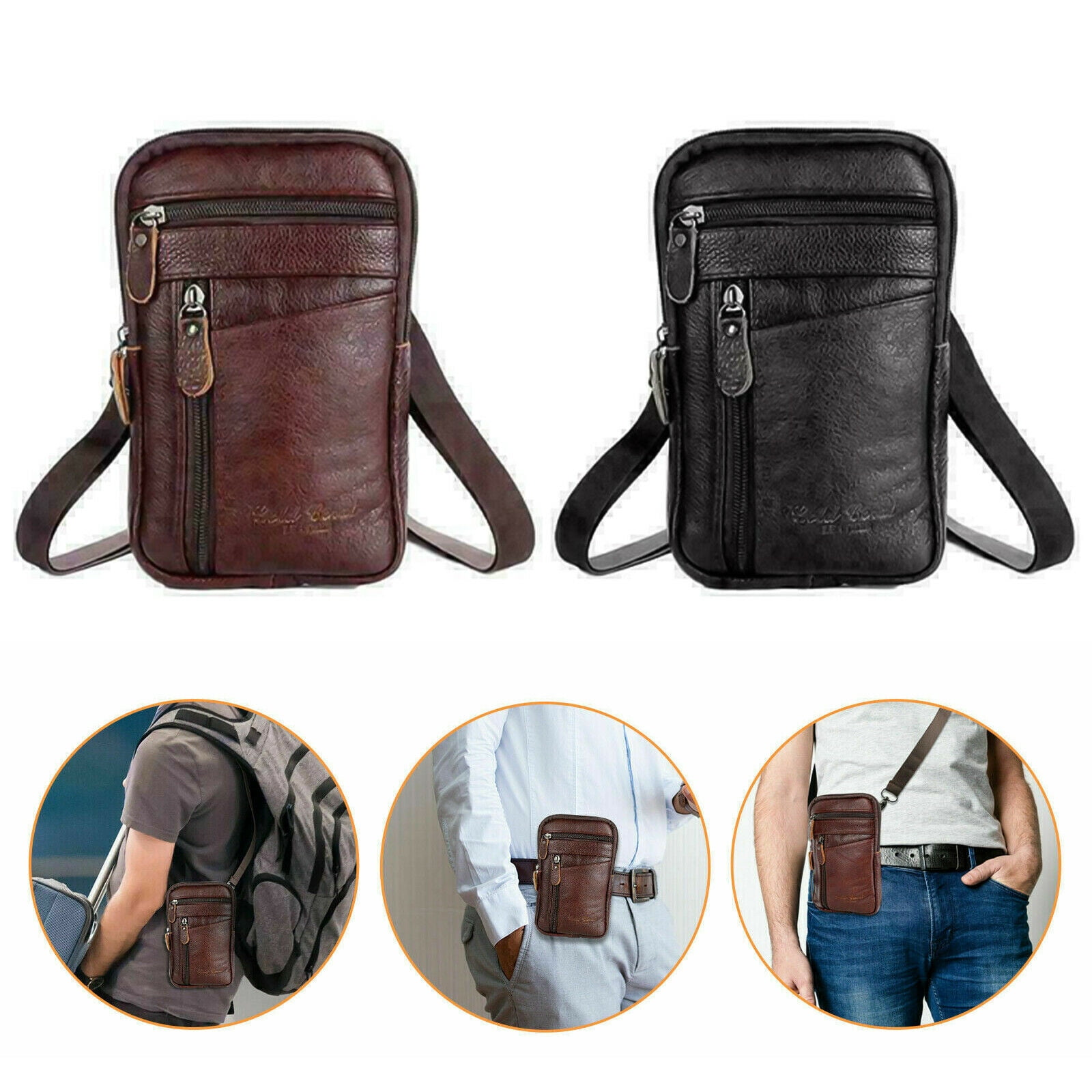 Men's Genuine Leather Fashion Phone Pouch Hand Bag Shoulder