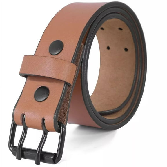 Men's Genuine Leather Gun Holster Work Belt, Double Pin Black Buckle, 1.75" Wide, Heavy Duty Belt for Casual, Outdoor and Work Use