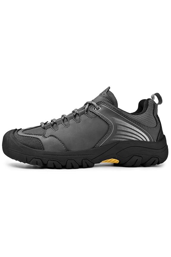 Men's Genuine Leather Hiking Shoes Anti Slip Outdoor Comfortable Lightweight Walking Work Travel Lace up Sports Shoes Gray 7 US