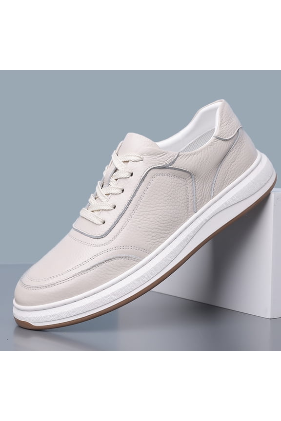 Men's Genuine Leather Lace-up Platform Casual Sneakers