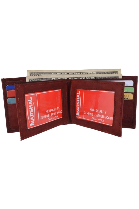 Men's Genuine Leather Multi Pocket 3 ID Windows Wallet 1852 CF