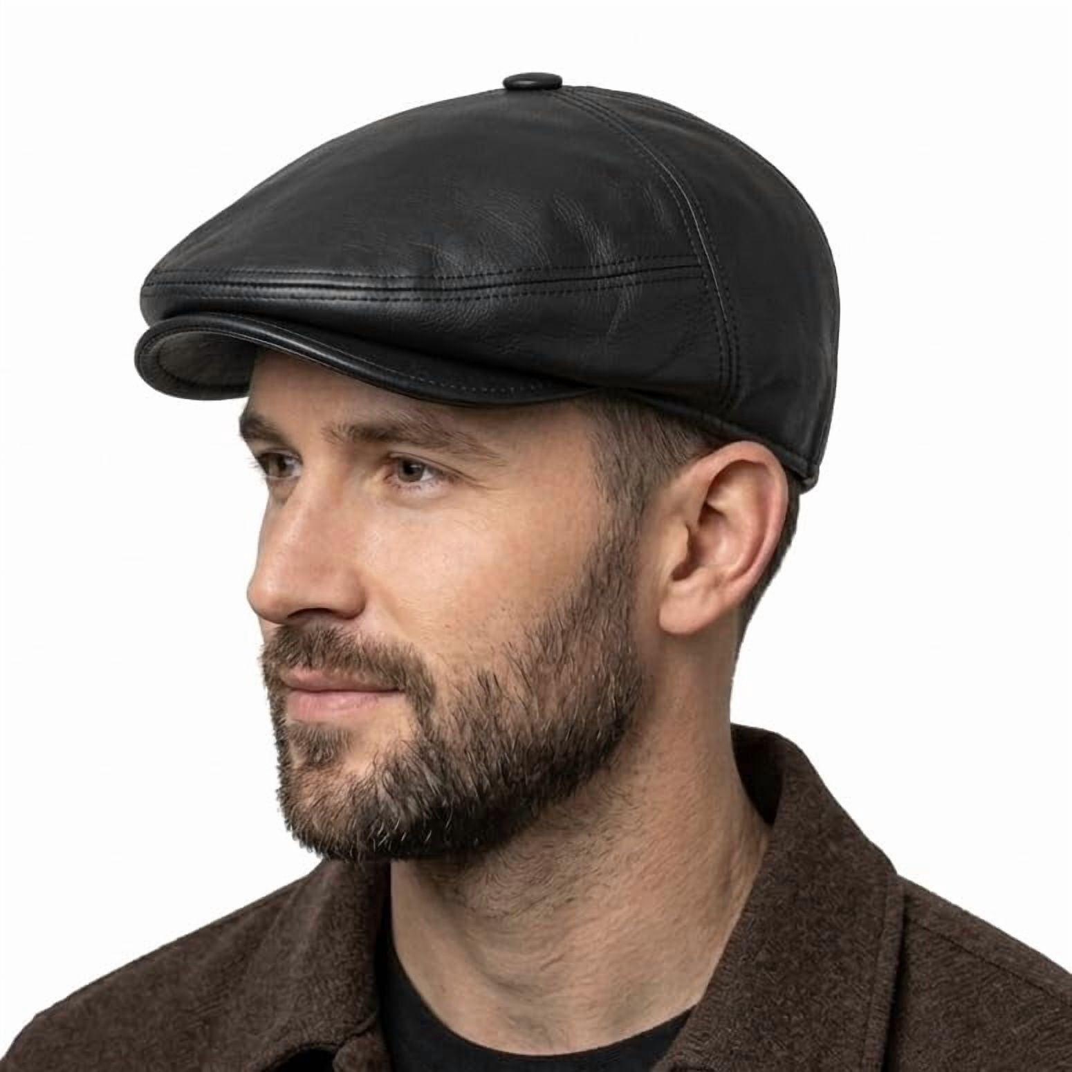 Men's Genuine Leather Newsboy Cap – Premium Lambskin Leather Ivy Flat ...