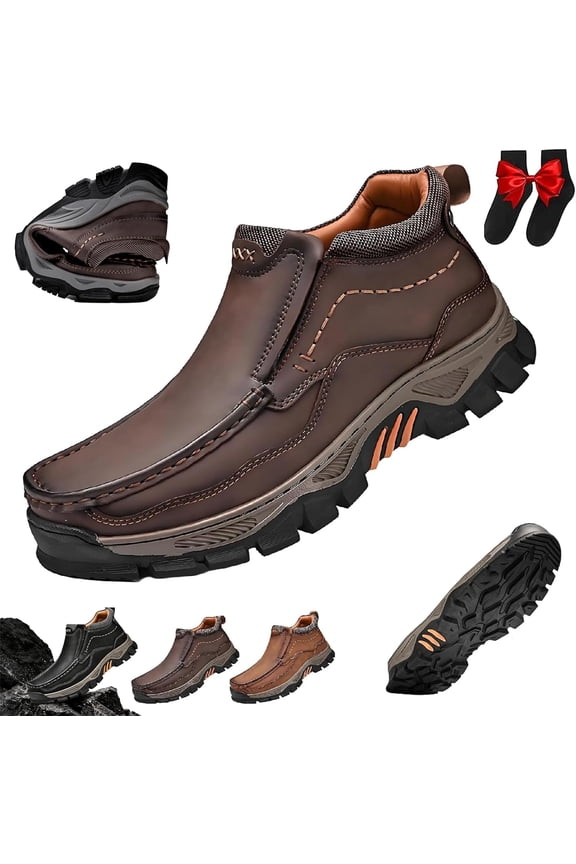 Men’s Genuine Leather Orthopaedic Boots, Waterproof Arch Support Spacious Toe Box, Outdoor Comfortable Non-Slip Shock-Absorbing Trekking Boots