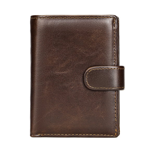 Men’s Genuine Leather RFID Blocking Wallet – Card Holder with Coin Purse, Photo Slots, 14 Card Slots & Secure Buckle Closure