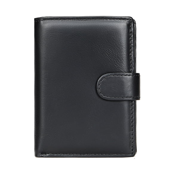 Men’s Genuine Leather RFID Blocking Wallet – Card Holder with Coin Purse, Photo Slots, 14 Card Slots & Secure Buckle Closure