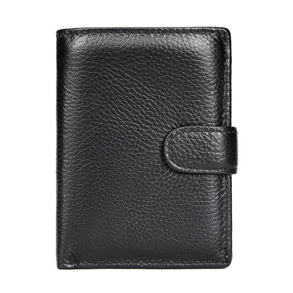 Men’s Genuine Leather RFID Blocking Wallet – Card Holder with Coin Purse, Photo Slots, 14 Card Slots & Secure Buckle Closure