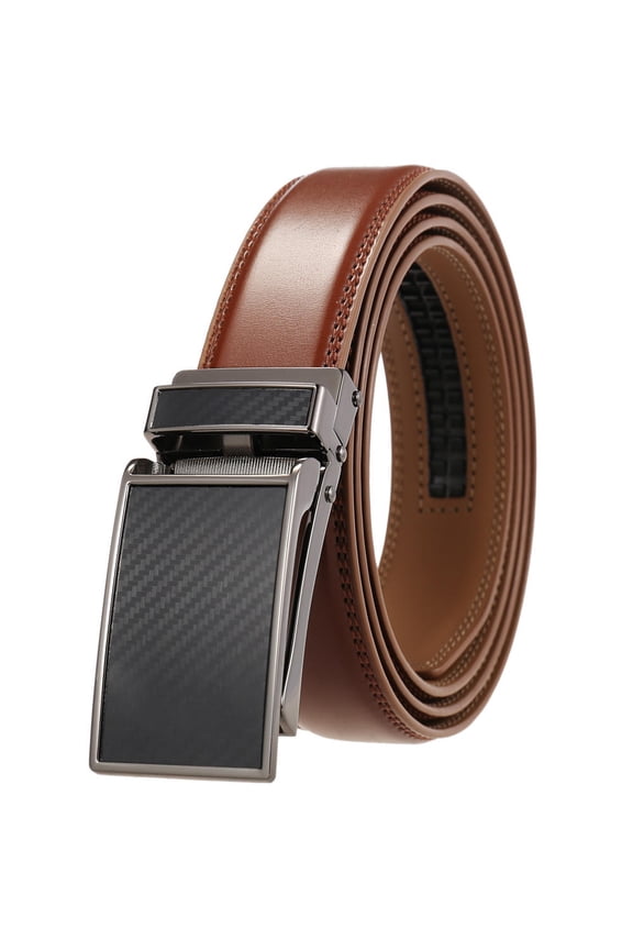 Men's Genuine Leather Ratchet Dress Belt 1 1/8" Wide with Automatic Click Buckle
