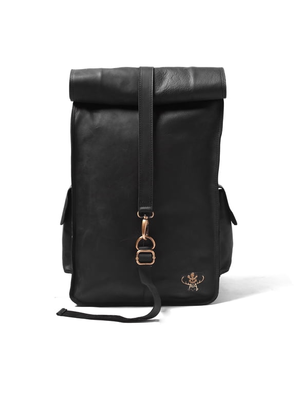 Men's Genuine Leather Roll Top Laptop Backpack with Adjustable Strap, Large Capacity Travel Backpack for Work, College & Business