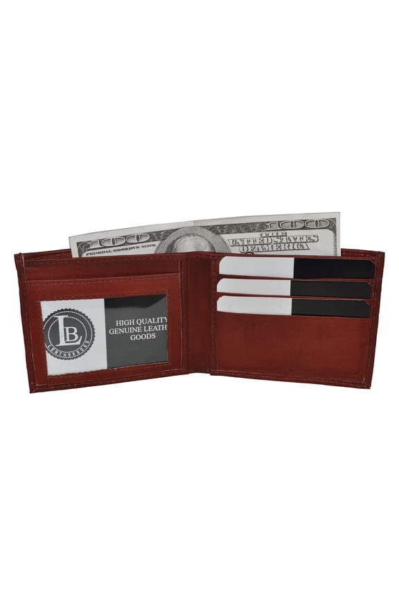 Mens Genuine Leather Slim Bifold Wallet with ID Window | Brown