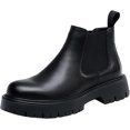 thumbnail image 1 of Men's Genuine Leather Slip On Chunky Platform Chelsea Boots Luxury Round Toe Lug Sole Work Dress Boots Casual Non Slip Ankle Boots, 1 of 6