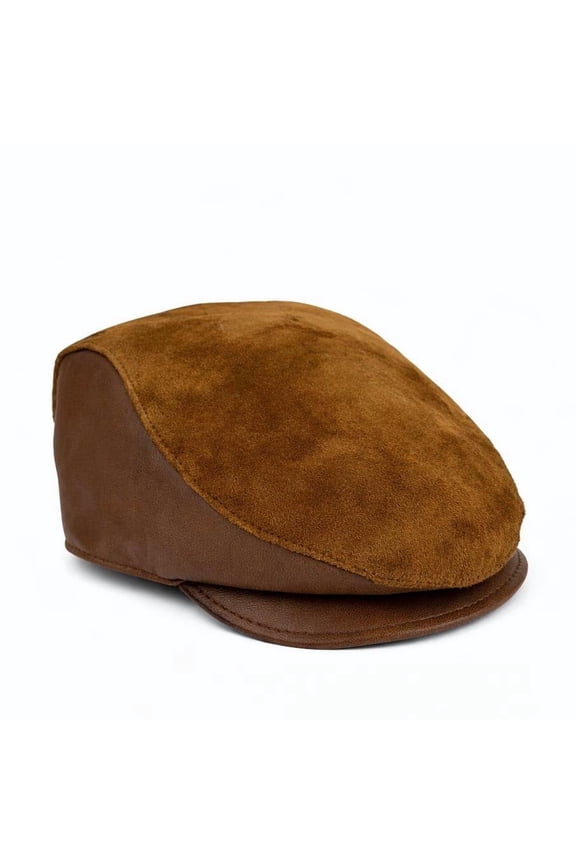 Men’s Genuine Leather & Suede Flat Cap – Classic Newsboy Ivy Hat, Warm Lined, Casual & Dress Wear