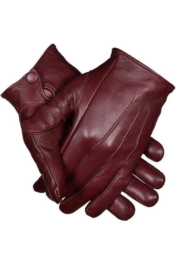 Men's Genuine Leather Unlined Dress Gloves With Snap Closure Button