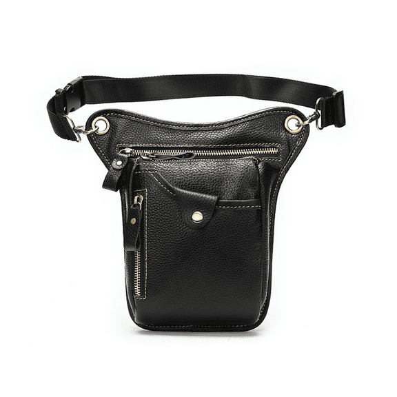 Men’s Genuine Leather Waist Bag with Adjustable Belt – Multi-Pocket Fanny Pack for Travel, Outdoor, and Daily Use – Black, Coffee