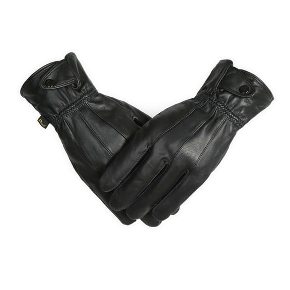 Men's Genuine Leather Warm Lined Driving Gloves (L, BLACK)