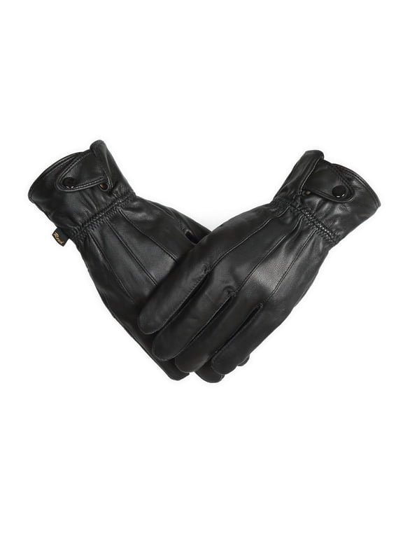 Men's Genuine Leather Warm Lined Driving Gloves (L, BLACK)