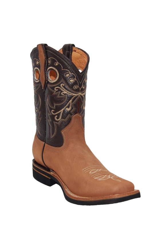 Men's Genuine Leather Western Boot Square Toe Rodeo Cowboy Boot
