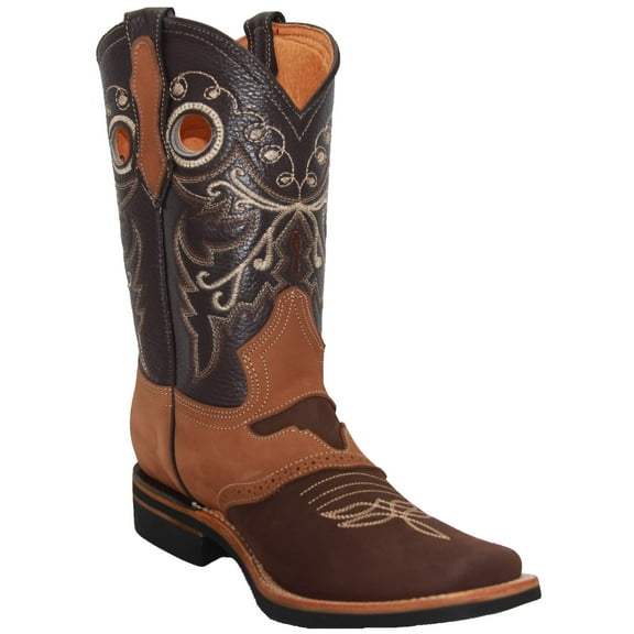 Men's Genuine Leather Western Boot Square Toe Rodeo Cowboy Boot
