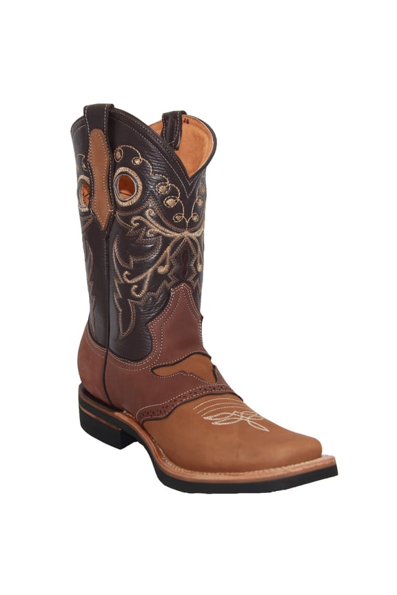 Men's Genuine Leather Western Boot Square Toe Rodeo Cowboy Boot