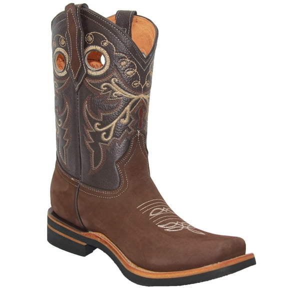 Men's Genuine Leather Western Boot Square Toe Rodeo Cowboy Boot