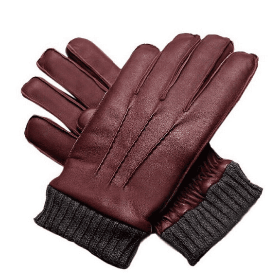 Men's Genuine Leather Winter Gloves, Made With Genuine Sheep Skin Fleeced Lined Leather Small brown