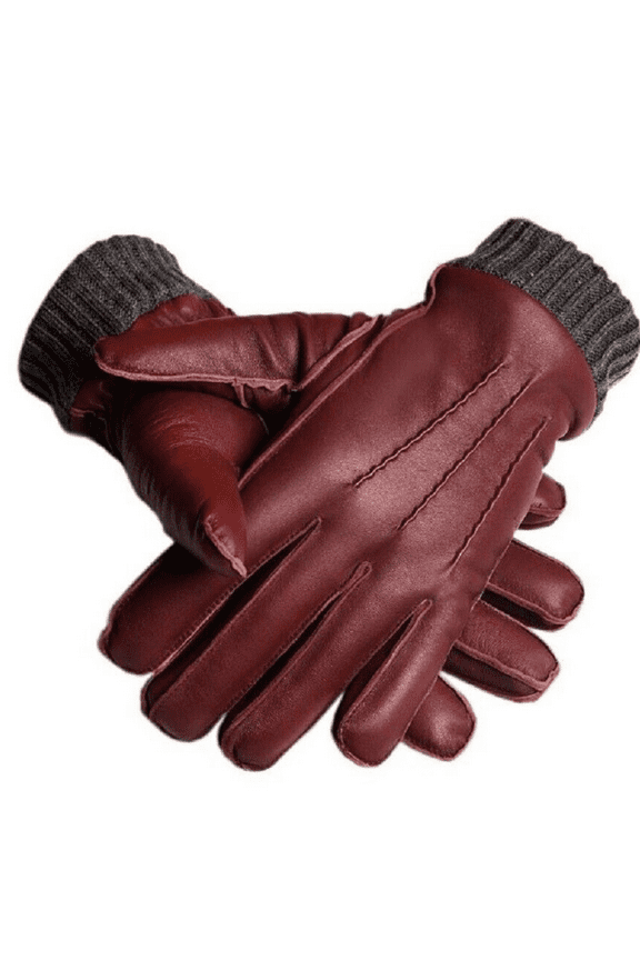 Men's Genuine Leather Winter Gloves, Made With Genuine Sheep Skin Leather Fleece Lined Brown Medium