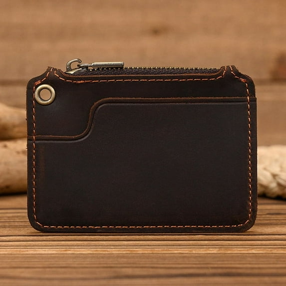 Men's Genuine Leather Zipper Coin Wallet Wowen natural Leather Mini Short Purse Card Holder Change Purse for Man Clutch Wallets (NC0108SZ)