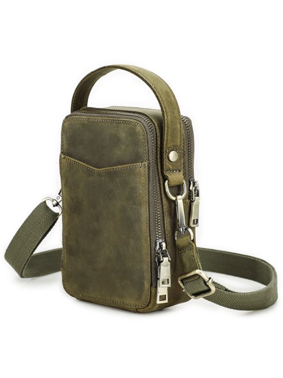 Men's Genuine Leather Zipper Wallet Phone Pouch for Travel Crossbody Bag