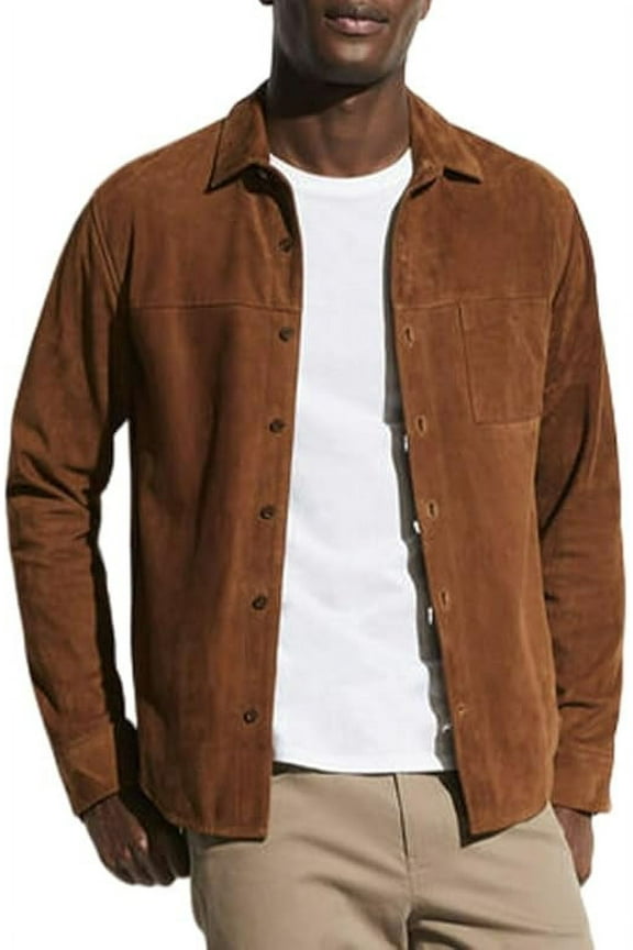 Men's Genuine Suede Leather Jacket Shirt Soft Stylish Motorcycle Jacket A317