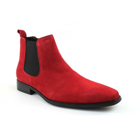 Men's Genuine Suede Red Chelsea Ankle Boots Dress Casual Almond Toe