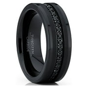 METAL MASTERS Men's Genuine Tungsten Black Wedding Band Eternity Ring Simulated Diamond Cubic Zirconia Comfort-Fit