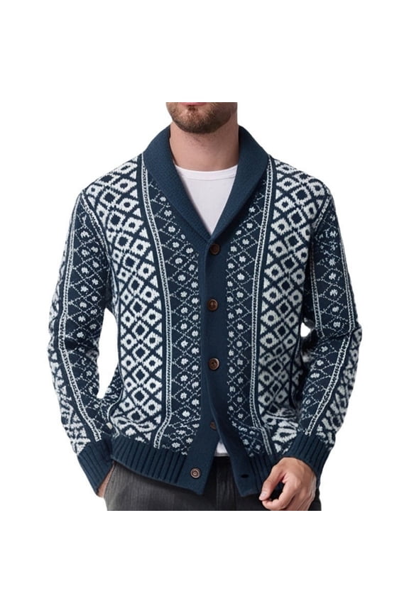 Men's Geometric Pattern Knit Sweater Coat Warm Winter Fall Jacket Casual Comfortable Stylish Outerwear